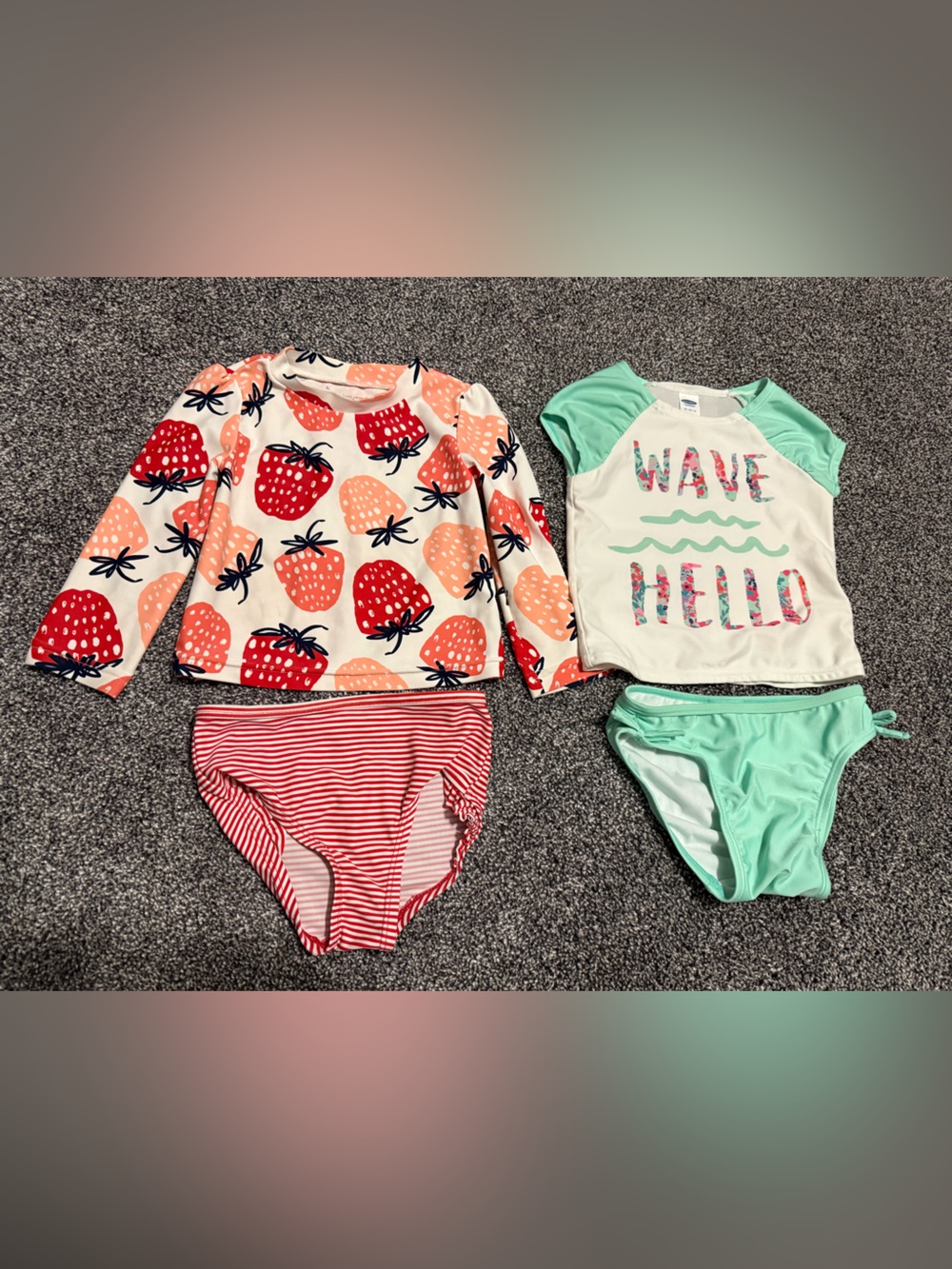 18 month girls toddler swim suits strawberries waves